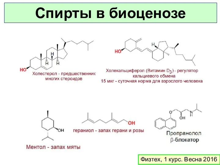 Физтех, 1 курс. Весна 2016 Спирты в биоценозе