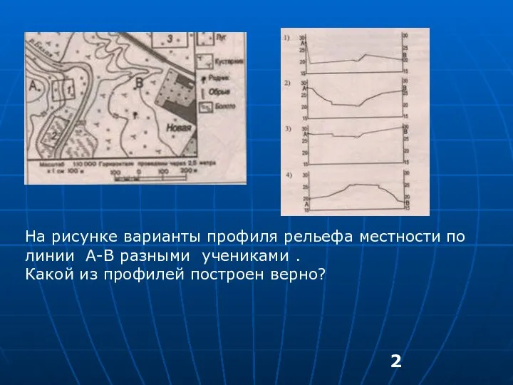 На рисунке варианты профиля рельефа местности по линии А-В разными