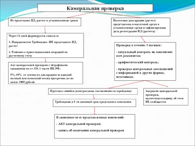 Камеральная проверка Не представил НД, расчет в установленные сроки Через