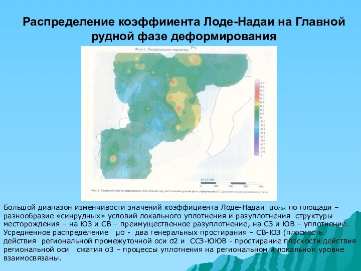 Распределение коэффииента Лоде-Надаи на Главной рудной фазе деформирования Большой диапазон