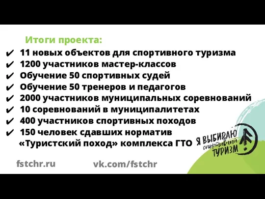 11 новых объектов для спортивного туризма 1200 участников мастер-классов Обучение