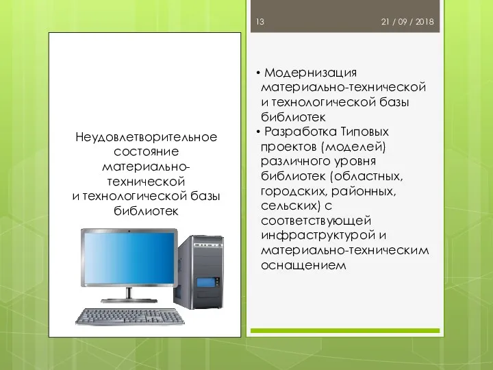 21 / 09 / 2018 Неудовлетворительное состояние материально-технической и технологической