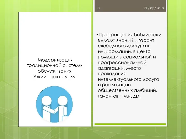 21 / 09 / 2018 Модернизация традиционной системы обслуживания. Узкий