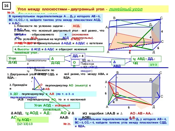 Угол между плоскостями – двугранный угол - линейный угол двугранного
