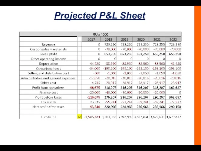 Projected P&L Sheet