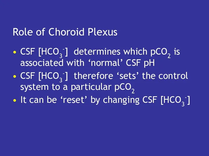 Role of Choroid Plexus CSF [HCO3-] determines which pCO2 is associated with ‘normal’
