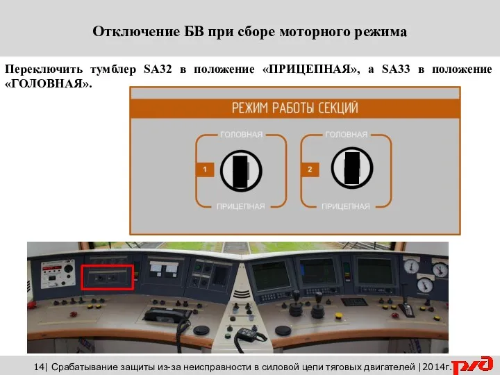 14| Срабатывание защиты из-за неисправности в силовой цепи тяговых двигателей