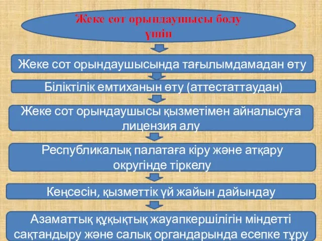 Жеке сот орындаушысы болу үшін Жеке сот орындаушысында тағылымдамадан өту