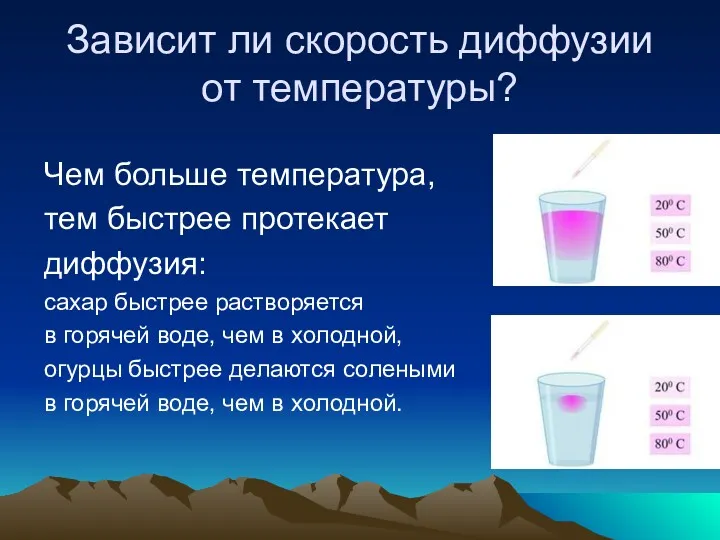 Зависит ли скорость диффузии от температуры? Чем больше температура, тем