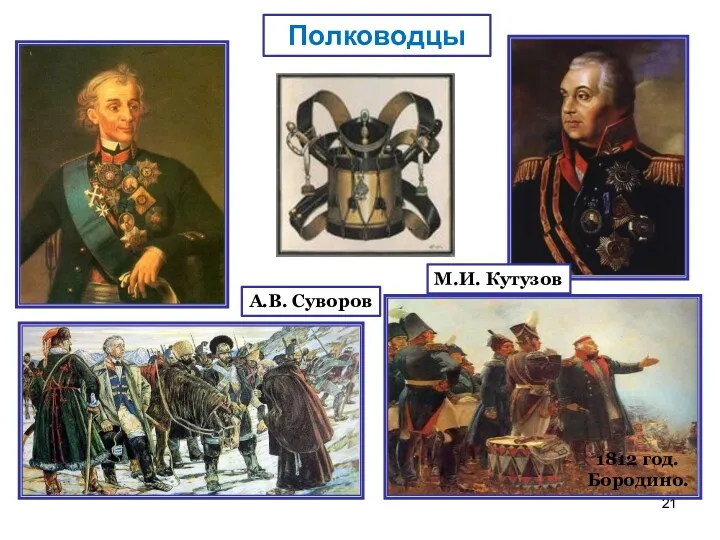 Полководцы 1812 год. Бородино. М.И. Кутузов А.В. Суворов
