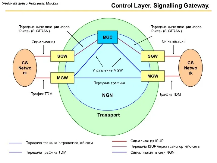 Transport NGN Control Layer. Signalling Gateway. MGW MGW MGC SGW