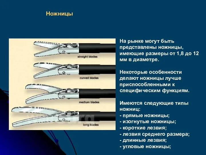 На рынке могут быть представлены ножницы, имеющие размеры от 1,8