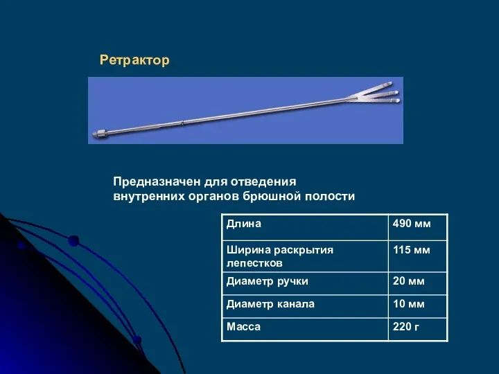 Предназначен для отведения внутренних органов брюшной полости Ретрактор