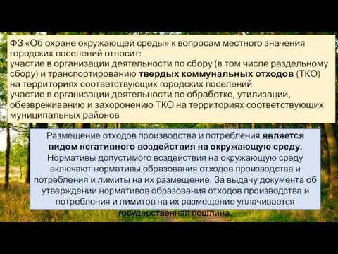 ФЗ «Об охране окружающей среды» к вопросам местного значения городских