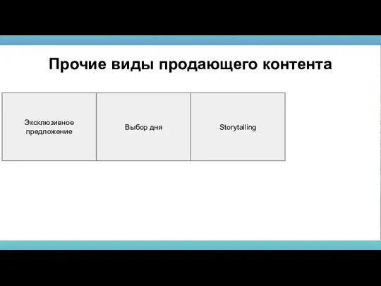 Эксклюзивное предложение Прочие виды продающего контента Выбор дня Storytalling