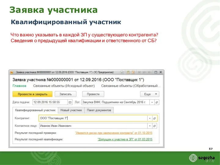 Заявка участника Квалифицированный участник Что важно указывать в каждой ЗП