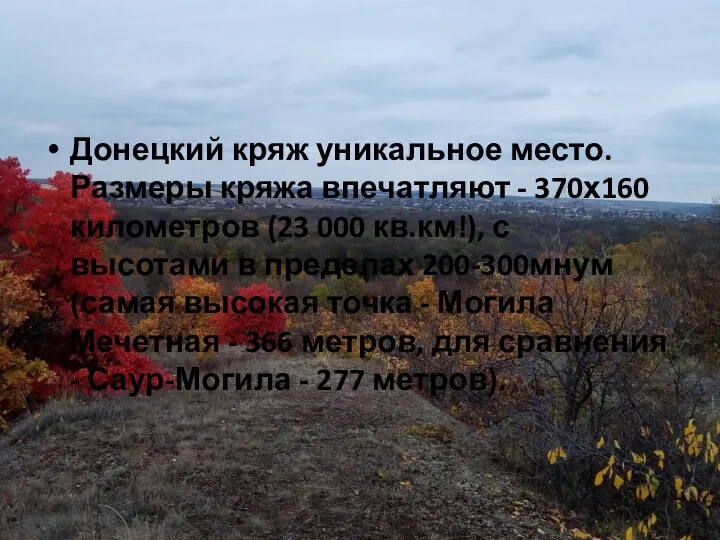 Донецкий кряж уникальное место. Размеры кряжа впечатляют - 370х160 километров