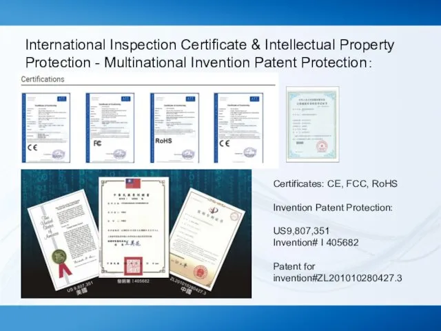 International Inspection Certificate & Intellectual Property Protection - Multinational Invention