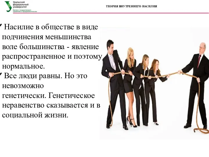 ТЕОРИЯ ВНУТРЕННЕГО НАСИЛИЯ Насилие в обществе в виде подчинения меньшинства