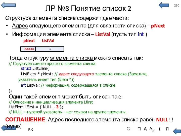 ЛР №8 Понятие список 2 Структура элемента списка содержит две