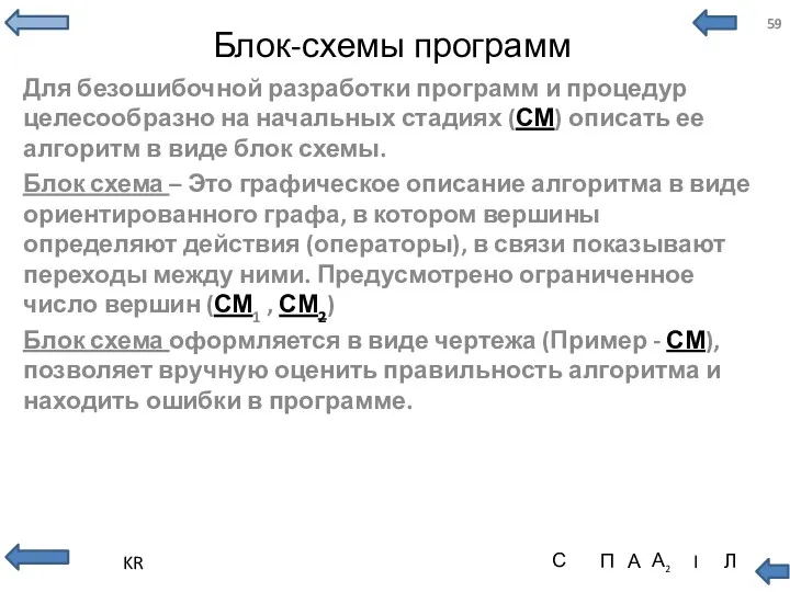 Блок-схемы программ Для безошибочной разработки программ и процедур целесообразно на