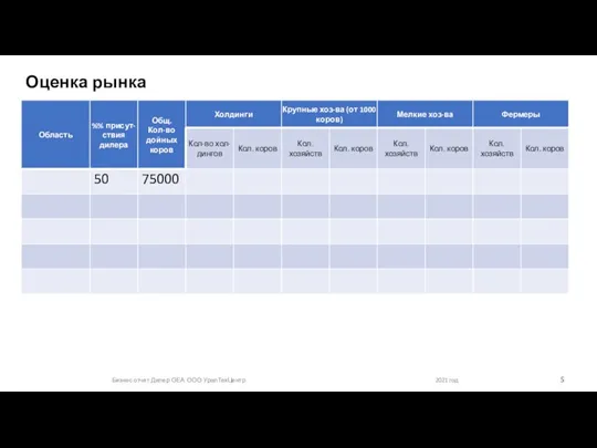 Оценка рынка Бизнес отчет Дилер GEA ООО УралТехЦентр 2021 год
