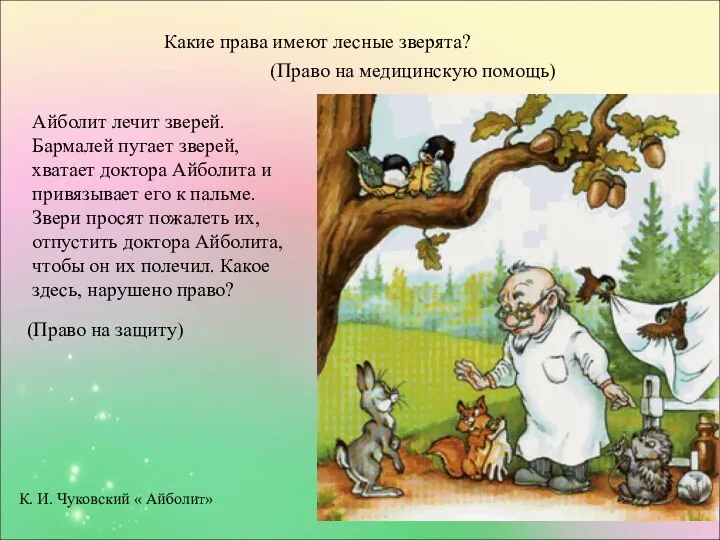 К. И. Чуковский « Айболит» Какие права имеют лесные зверята?