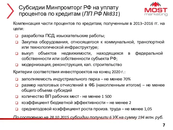 Субсидии Минпромторг РФ на уплату процентов по кредитам (ПП РФ