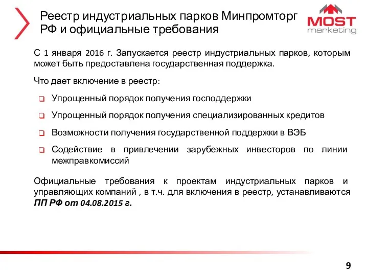 Реестр индустриальных парков Минпромторг РФ и официальные требования С 1