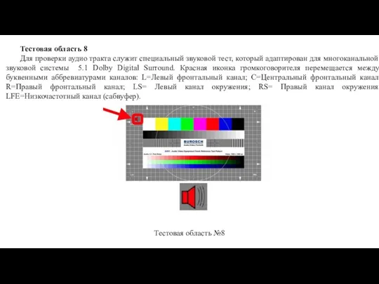 Тестовая область 8 Для проверки аудио тракта служит специальный звуковой