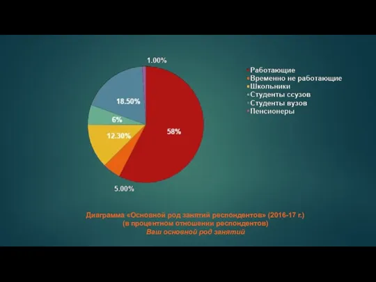 Диаграмма «Основной род занятий респондентов» (2016-17 г.) (в процентном отношении респондентов) Ваш основной род занятий