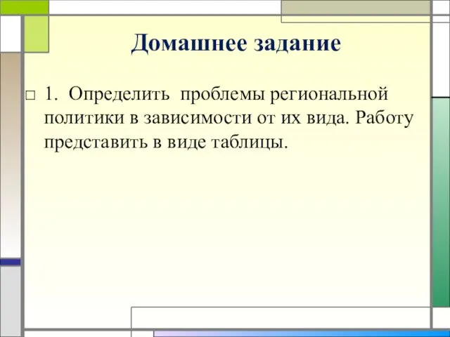 Домашнее задание 1. Определить проблемы региональной политики в зависимости от