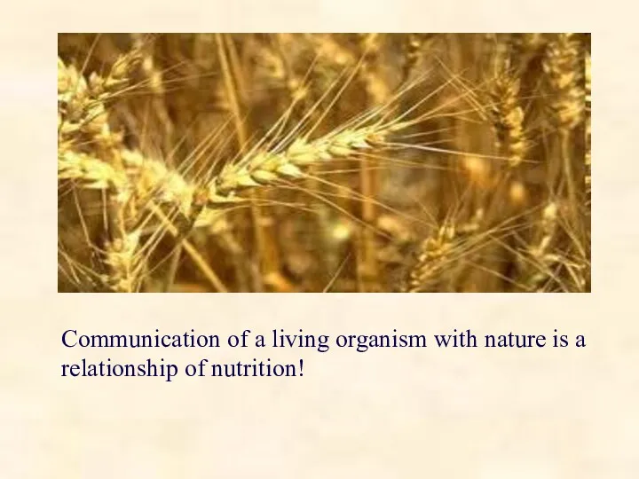 Communication of a living organism with nature is a relationship of nutrition!