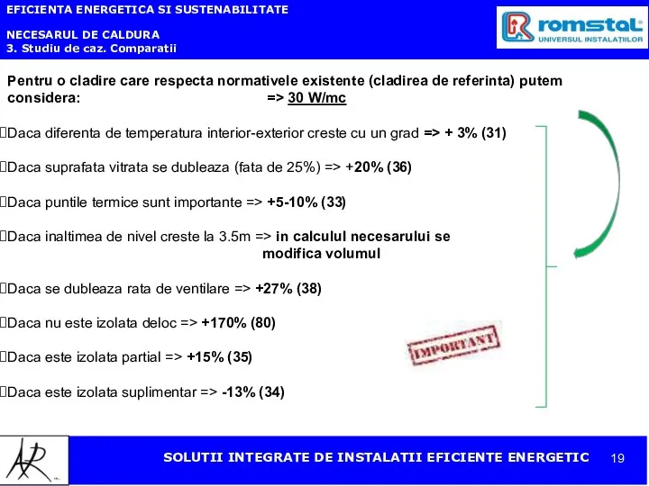 EFICIENTA ENERGETICA SI SUSTENABILITATE NECESARUL DE CALDURA 3. Studiu de