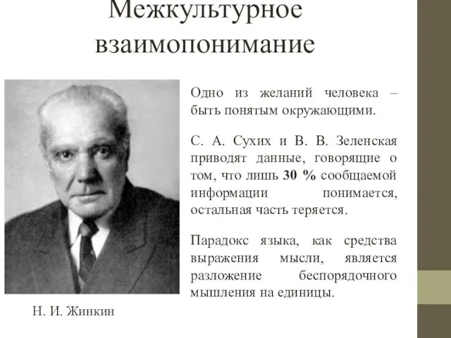 Межкультурное взаимопонимание Одно из желаний человека – быть понятым окружающими.