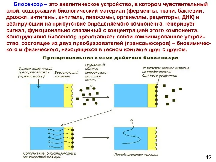 Биосенсор – это аналитическое устройство, в котором чувствительный слой, содержащий