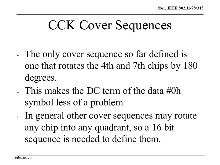 CCK Cover Sequences The only cover sequence so far defined is one that