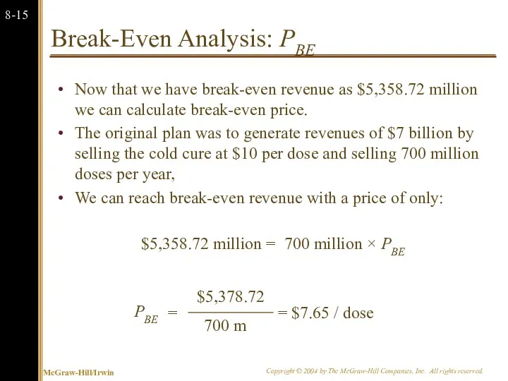 Break-Even Analysis: PBE Now that we have break-even revenue as