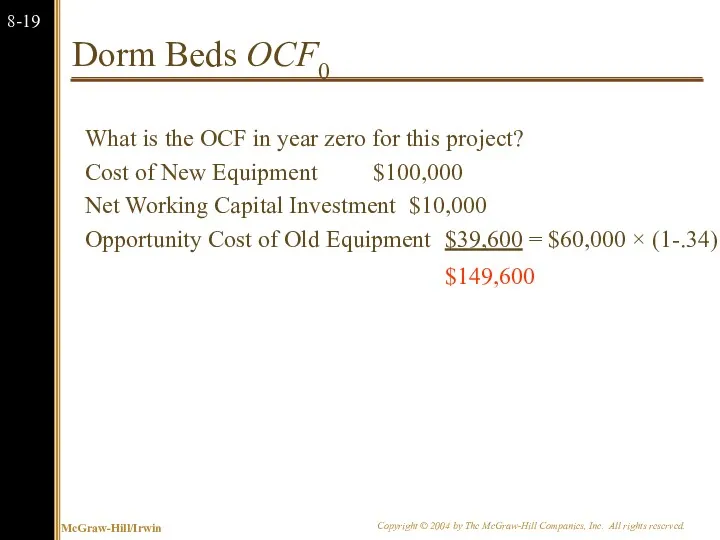 Dorm Beds OCF0 What is the OCF in year zero