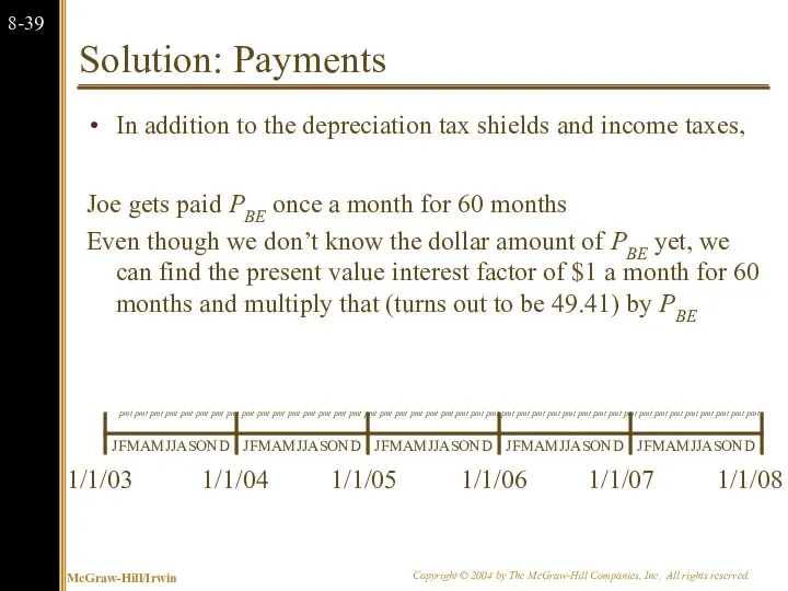 Solution: Payments In addition to the depreciation tax shields and