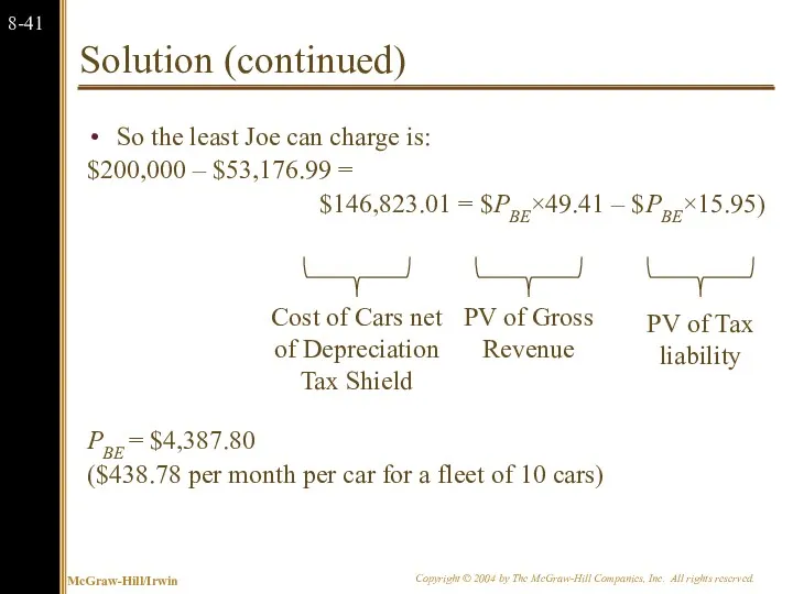 Solution (continued) So the least Joe can charge is: $200,000