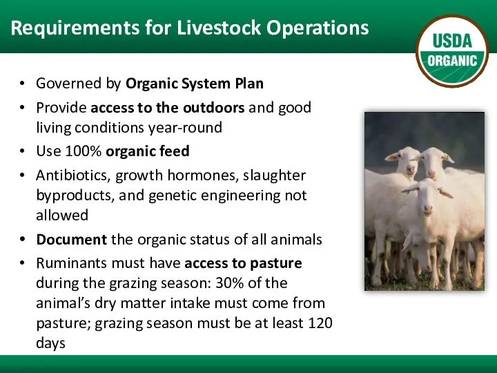 Requirements for Livestock Operations Governed by Organic System Plan Provide
