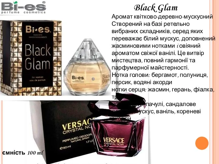 ємність 100 ml Black Glam Аромат квітково-деревно-мускусний Створений на базі