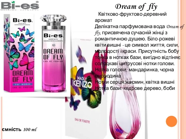 ємність 100 ml Dream of fly Квітково-фруктово-деревний аромат Делікатна парфумована