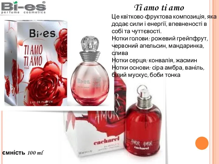 ємність 100 ml Ti amo ti amo Це квітково-фруктова композиція,