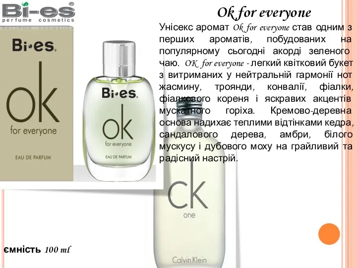 ємність 100 ml Ok for everyone Унісекс аромат Ok for