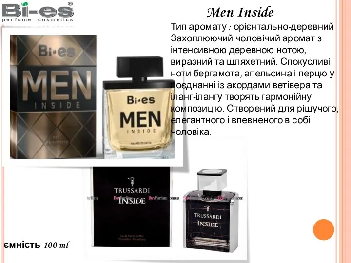 ємність 100 ml Men Inside Тип аромату : орієнтально-деревний Захоплюючий