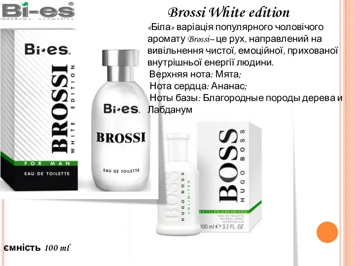 ємність 100 ml Brossi White edition «Біла» варіація популярного чоловічого