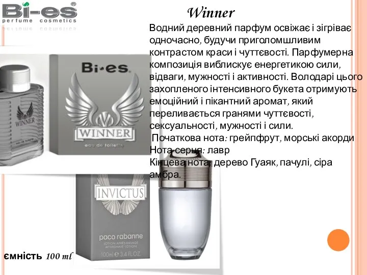 ємність 100 ml Winner Водний деревний парфум освіжає і зігріває