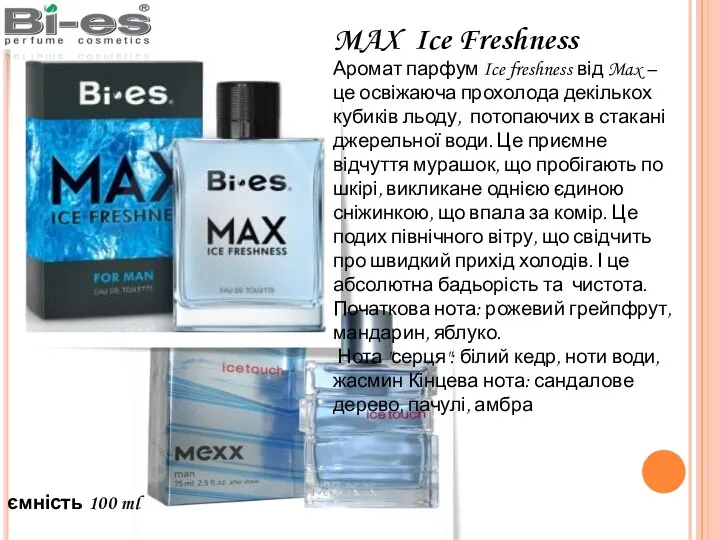 ємність 100 ml MAX Ice Freshness Аромат парфум Ice freshness